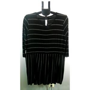 Zenana Premium Women's Shirt Dress Black Gray Striped 3/4 Sleeve